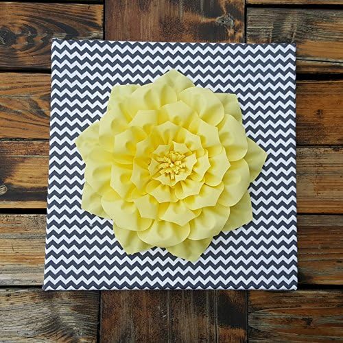 Handmade fabric flower mounted on 12x12 Canvas (Grey Small Chevron Canvas)