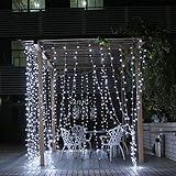 Fuloon 3M x 3M 300 LED Outdoor Party christmas xmas String Fairy Wedding Curtain Light 8 Modes for Choice 110V (White)