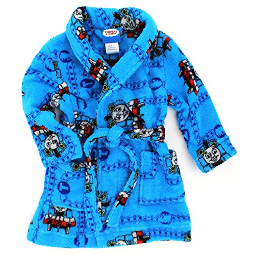 Thomas & Friends Boys Plush Fleece Bathrobe Robe (2T, Blue Thomas Train)