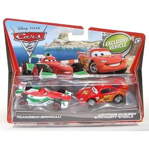 Disney Cars 2 Francesco Bernoulli & Lightning Mcqueen (with Party Wheels) Diecast Vehicle 2-Pack 1:55 Scale