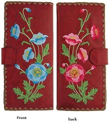 Papaver Flower Red Embroidery Large Wallet