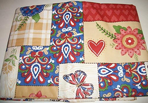 Lovely Folksie Heart , Butterflys,Flowers and Paisely Print 52 x 70 Inch Peva Vinyl Tablecloth