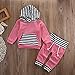 Newborn Baby Boy Girl Warm Striped Hoodie T-shirt Pants Outfit Set Kids Clothes