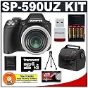 Olympus SP-590 UZ 12 Megapixel Digital Camera with 26x Wide Angle Ultra Zoom + 4GB microSD Card + (4) AA Batteries + Case + Cameta Bonus Accessory Kit