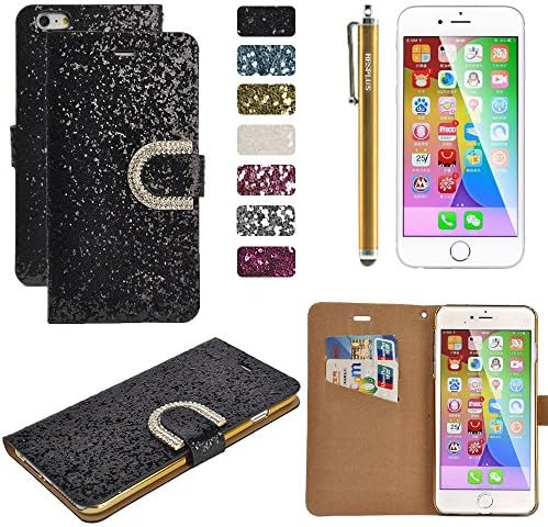 iPhone 6 Plus Case, HESPLUS Bling Shiny Paillette PU Leather Wallet Case with Card Slots Function for Apple iPhone 6 Plus 5.5 Inch (black)