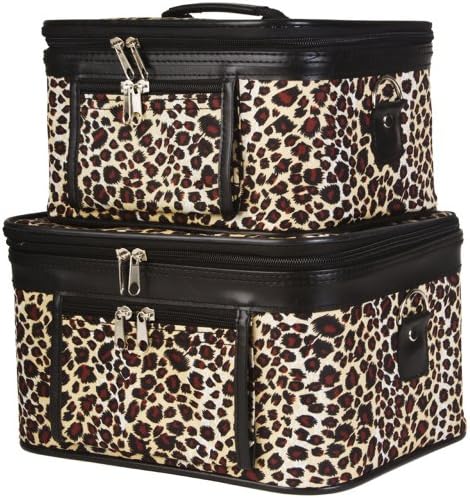 World Traveler 2-Piece Leopard Print Cosmetic Train Case Set