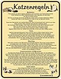 Produkt-Bild: Katzenregeln - Blech-Schild Blechschild mit Spruch, 4 Saugn&auml;pfe - Gr&ouml;sse 17x22 cm
