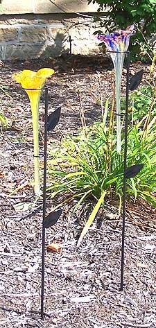 Yellow Hand Blown Glass Butterfly Feeder with Wrought Iron Garden Stake