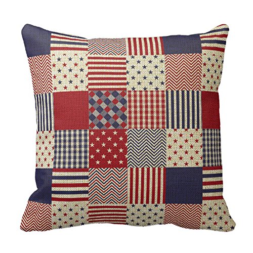Romantichouse Cotton Linen Square Decorative Usa Americana Patchwork Red White And Blue Quilt Throw Pillowcases