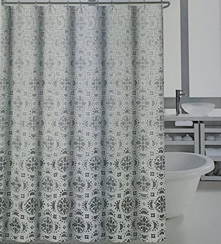 Max Studio Shower Curtain Elegant Medallion - Grey and Light Grey on White