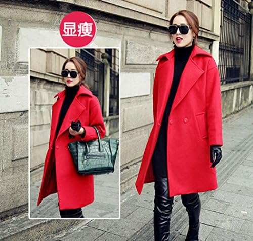 Ulike2 Women's Winter Slim Thin Red Wool Coat Lapel Woolen Windbreaker Jacket Outerwear (L)