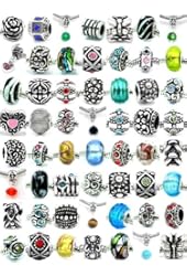 Pro Jewelry Assorted Silver Charms, Crystal Bead Charms, Glass Beads and Spacers for Snake Chain Bracelets, Pack of 20