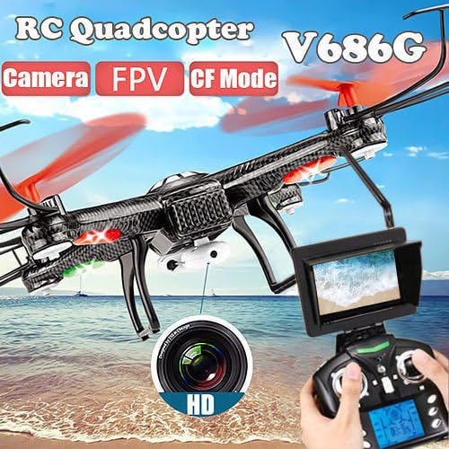 [Newest Version] GEBANG JJRC V686G 6 Axis 4CH 5.8G Gyro RC Quadcopter Drone Helicopter with 720P HD Camera &amp; 2.4G Transmitter FPV Monitor Headless Mode &amp; LED Light &amp; 4G SD Card