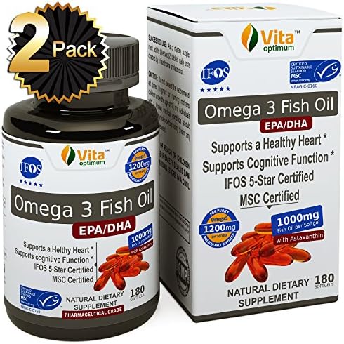 Omega 3 Fish Oil Pills (180 Count Softgels) - IFOS & MSC Certified from Deep Alaska Ocean - Best Quality Burpless Capsules - 600mg EPA & DHA - Pharmaceutical Grade & Molecularly Distilled for Purity - 2 Pack