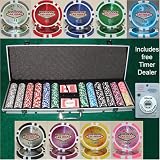 600 Casino Grade Las Vegas 14 gram Poker Chips w/ Free Timer Dealer Button. Premium Clay Poker Chips, includes Aluminum Case.