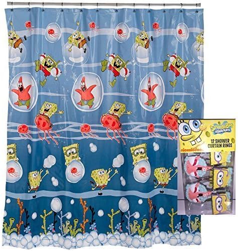 13pc Nickelodeon Spongebob Squarepants Shower Curtain and Hooks Set Bubbly Fun Frenzy Bathroom Accessories by Store51 LLC
