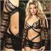 3 Pc. Sheer Mesh Bra Lingerie Set in Plus Sizes XL Black