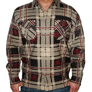 SHMACK Brawny Mens Long Sleeve Button Down Collared Flannel Thermal Shirt Khaki Black by Shmack