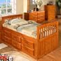 Honey Twin Rake Bed w/ 12 Drawers: Desk Hutch & Chair