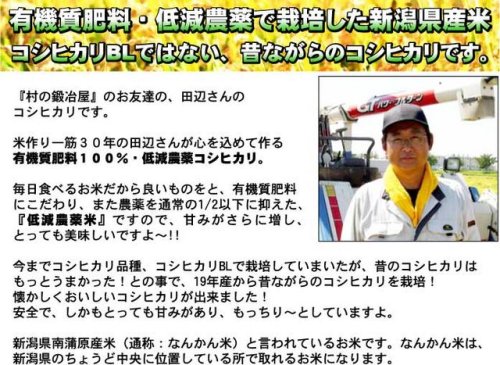 【新米21年産　無洗米】田辺さん家の新潟県産コシヒカリ100％ 有機質肥料・低減農薬　コシヒカリ10kg　くっつかないしゃもじ付