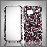 Pink Hearts on Black "Cristalina" crystal bling case cover for HTC Droid In ....
