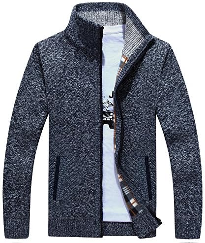 MOCOKAT Men's Slim Fit Zip Knitted Cardigan Sweater (Medium/L, Blue)