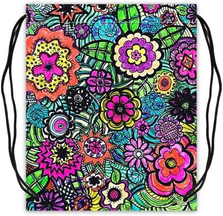 Graffiti Carrying Drawstring Backpack Bag String Sack Cinch Bag for Sports for Traveling Twin Sides Printed Durable Lightweight Nylon Double Layer