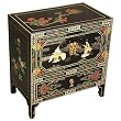 Handmade 24" Chinese Black Lacquer Storage Cabinet With Mother of Pearl & Jade - Courtyard Design