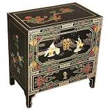 Handmade 24 Chinese Black Lacquer Storage Cabinet With Mother of Pearl & Jade - Courtyard Design
