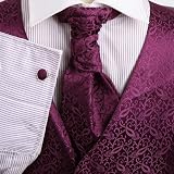 Mens Purple Patterned Dress Vest Formal Vest for Wedding Gift Set Match Tuxedo Vests ,cufflinks, hanky and Ascot Tie for Tuxedo Y&G VS2008