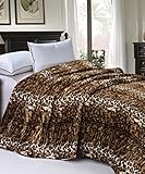 BNF Home Soft and Thick Faux Fur Sherpa Backing Bed Blanket, ML Leopard, Queen (84x92)"