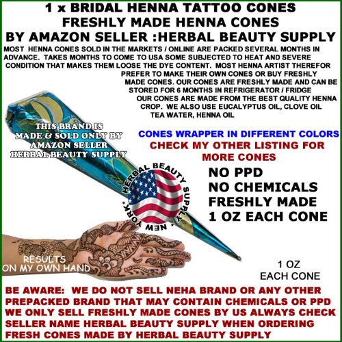 1 x HENNA CONES FRESHLY MADE BY HERBAL BEAUTY SUPPLY 1 OZ CONES USA W&R - ZENIA BRAND