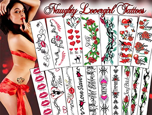 Naughty lovergirl temporary tattoos package
