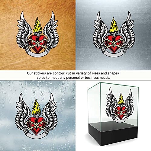 Vinyl Sticker Decals Tattoo Style Heart With Wings Sports Bike gold light power ship (14 X 12,9 Inches) Fully Waterproof Printed vinyl sticker