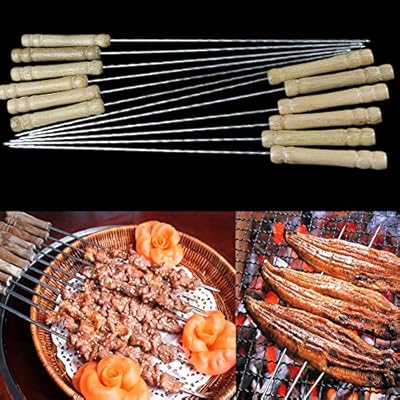 12Pcs BBQ Barbecue Skewer Grill Kabob Kebab Stick Flat Needle