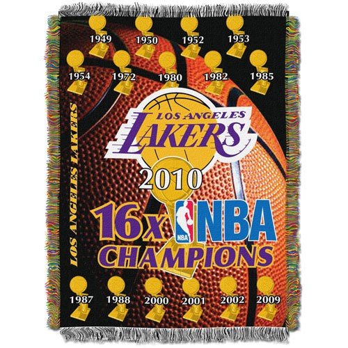 Los Angeles Lakers 2010 NBA Champions 16-Time Champs Triple Layered Jacquard Blanket Throw ()