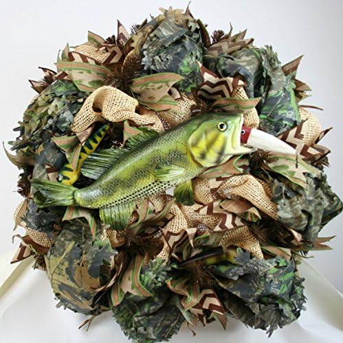 Beautiful Bass Fishing Burlap Mesh With Camo Door Wreat