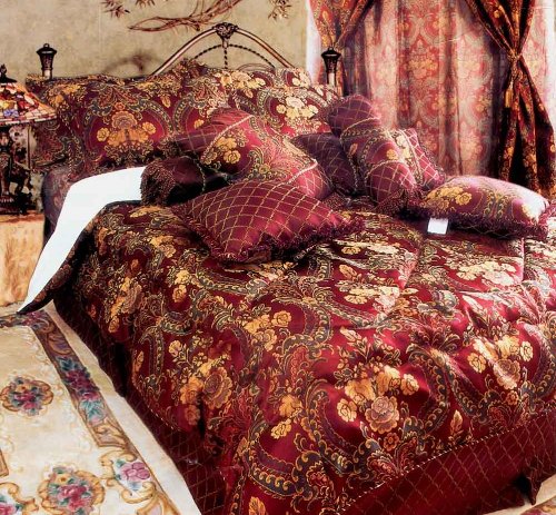 61tvmtLIfmL 7 PC Raised Floral Motif Burgundy Jacquard COMFORTER SET / BED IN A BAG   QUEEN SIZE BEDDING Reviews