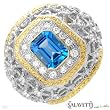 SALAVETTI Made in Italy Elegant Cocktail Ring With 3.67ctw Precious Stones - Genuine Super Clean Diamonds and Topaz Well Made in 18K Two tone Gold. Total item weight 19.2g - Certificate Available.