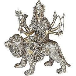 Hindu Goddess Durga Sitting on Lion Statue
