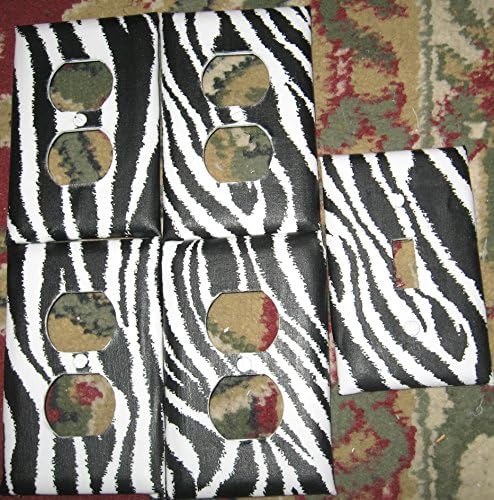 Zebra Black and White 4 Outlet Covers and 1 Lightswitch Plate