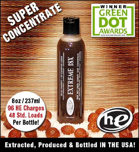 NaturOli EXTREME 18X - 96 LOADS! - Soap Nuts Natural Liquid Laundry Detergent SUPER-CONCENTRATED EXTRACT (Why ship water?) - For HE or Standard Washers. Produced & Bottled in the USA. Green Award Winning!