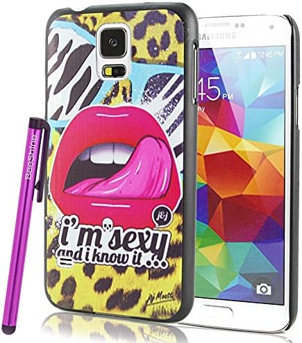 BeeShine Retail Package Snap-on Hard Plastic Skin Back Case Cover W/ LCD Film Screen Protector & Touch Stylus Pen for Samsung Galaxy S5 / SV /G900 (Red Lip Leopard Pattern)
