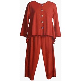 RocketWear Women's Funny Face Orange Long Sleeve Cotton Knit Capri Pajamas/Loungewear
