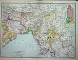 MAP c1880 BENGAL BURMA TIBET CALCUTTA RANGOON SIAM