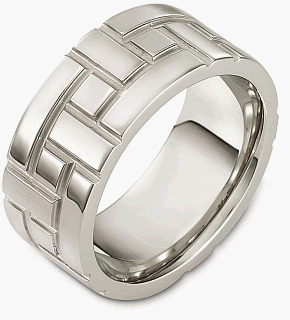 10mm 14 Karat White Gold Multi Texture Wedding Band Ring
