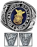 Air Force Ring - Pure White Rhodium Plated Ring with Stone - USAF - Veteran Ring.
