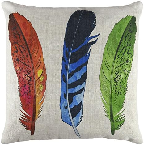 Elyhome 20x20 Inches Colorful Native Tribal Feathers Pattern Cotton Linen Decorative Square Cushion Throw Pillow Cover