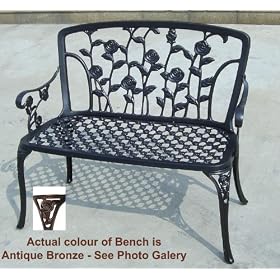 Metal Cast Aluminium Garden Bench seat 2 seater Rose furniture Antique Bronze