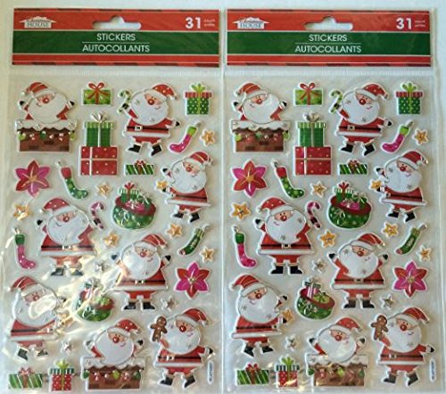 2 Pack Christmas House Colorful Dimensional Santa Stockings Presents Embellishment Scrapbook Stickers 31 Count